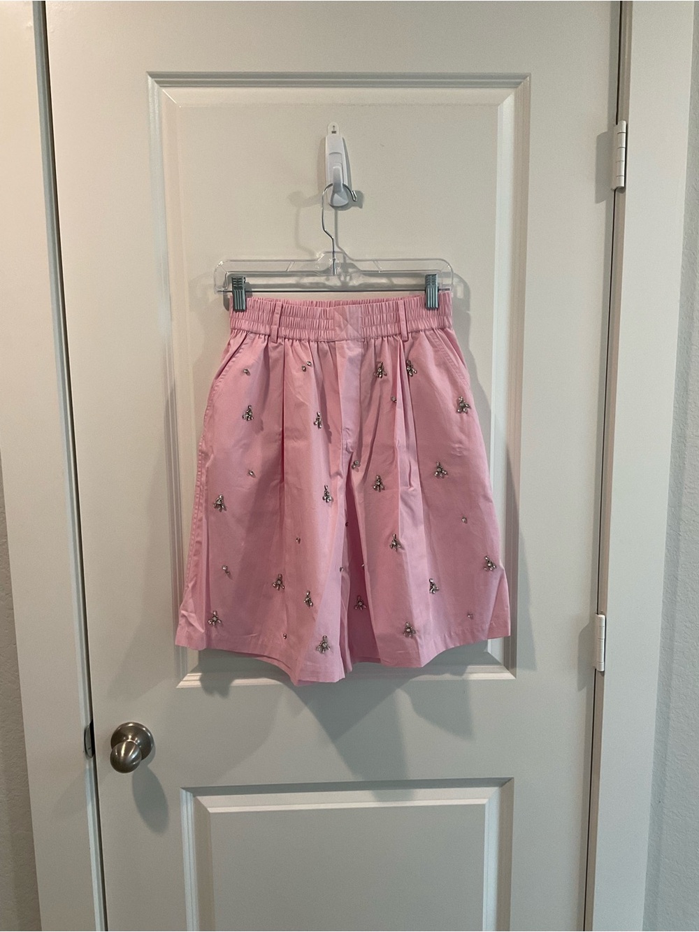 Zara Pink Embroidered Bermuda Shorts